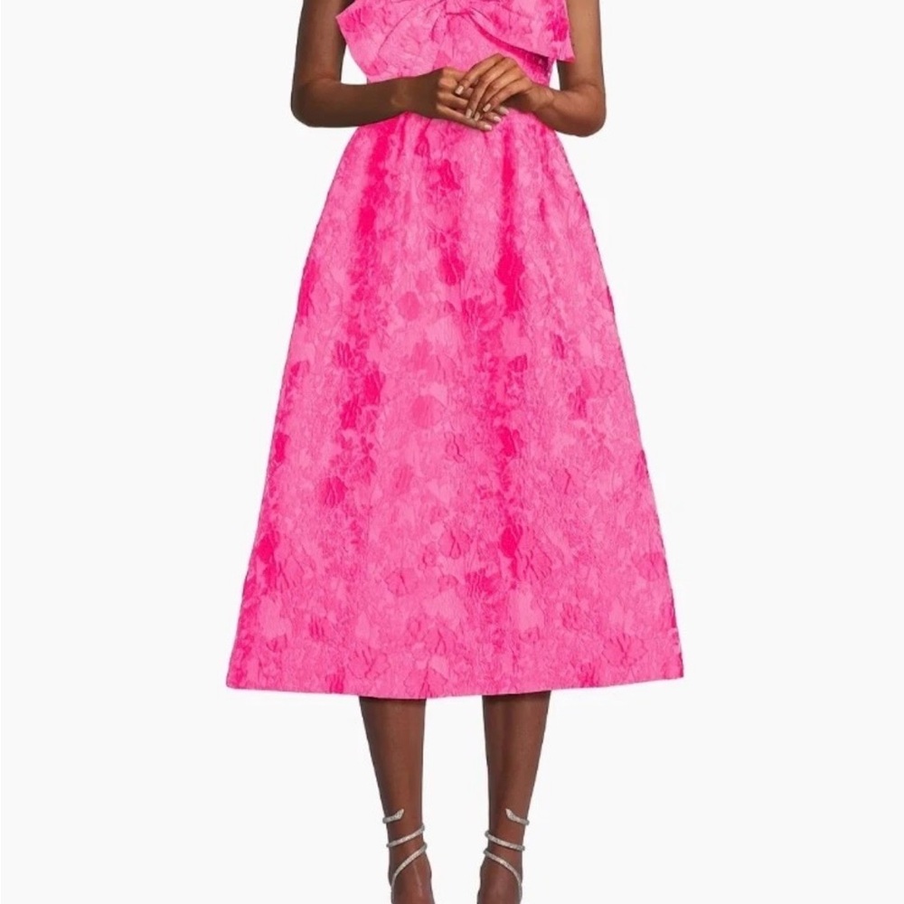 Lilly Pulitzer Ellara Jaquard Bow Midi Dress Pink Party Wedding Holiday Sz 10
